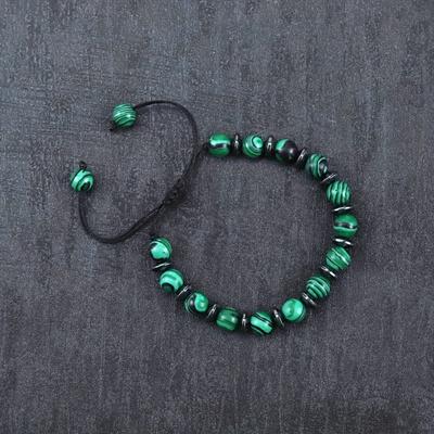 Bracciale Unisex Regolabile Fatto a Mano con Perline di Malachite Naturale e Onice Nero