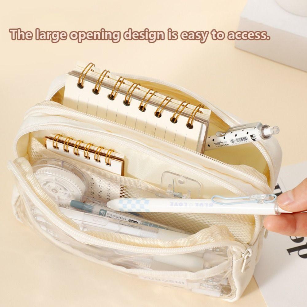 PU Leather+PVC Pen Bag Five-Layer Pencil Box Simplicity Stationery Bag  Student Gift