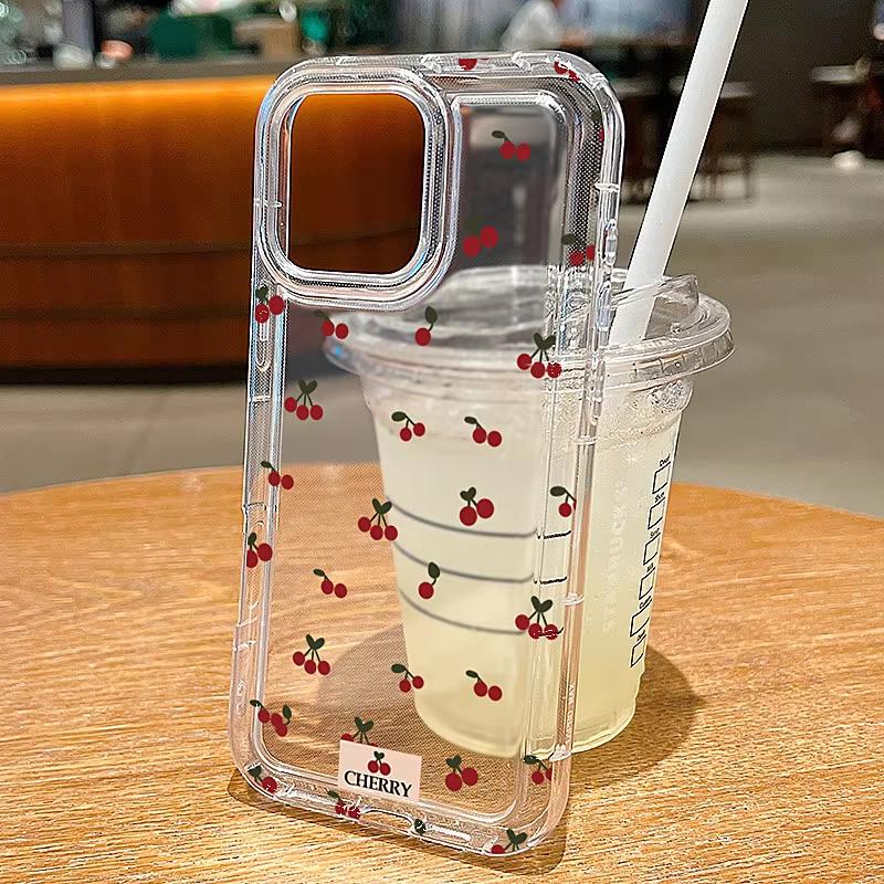 Cute Cartoon Cherry Pattern Phone Case For iPhone 17 Pro Max 16 15 Pro 14 13 12 11 XR XS 17Air 16 Plus 16E Clear Bumper Cover