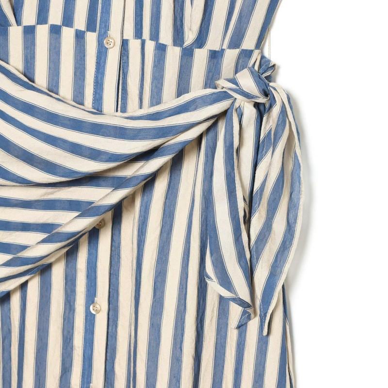 Womens 2026 Striped Sleeveless Shirt Dress With Detachable Waist Belt High-Waisted Straight-Cut Midi Casual