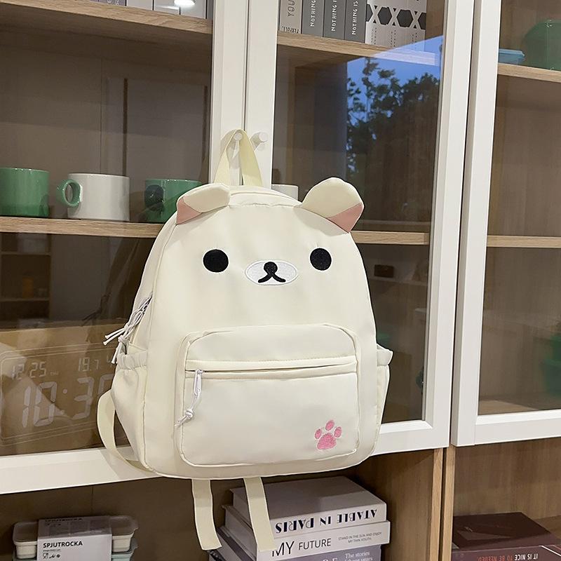 New Japanese Cute Canvas Brown Bear Backpack Versatile Elementary School Student Large Capacity Children's Cartoon School Bag