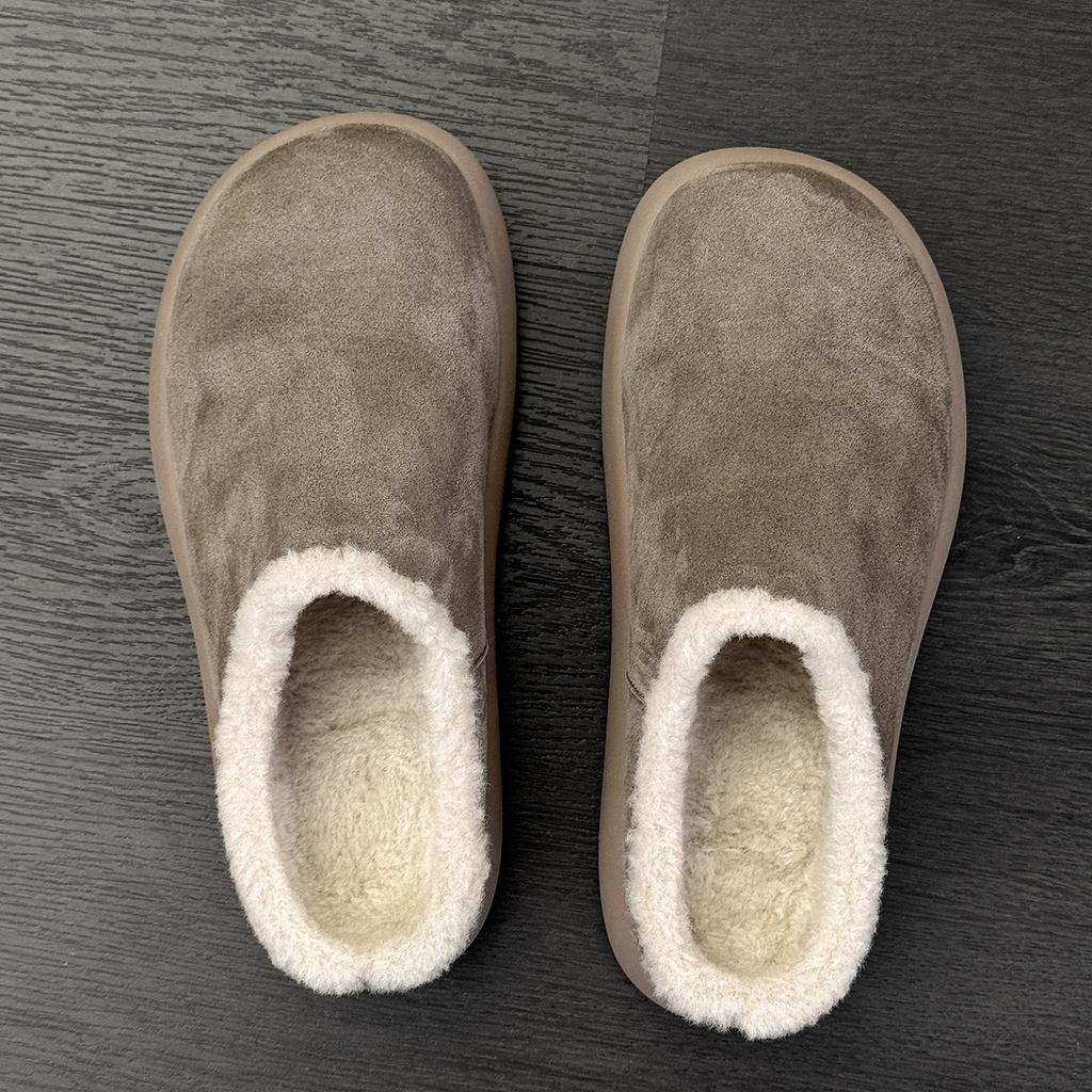 Thick-soled velvet Birkenstocks big head ugly cute bag head half slippers wear new winter snow boots cotton slippers