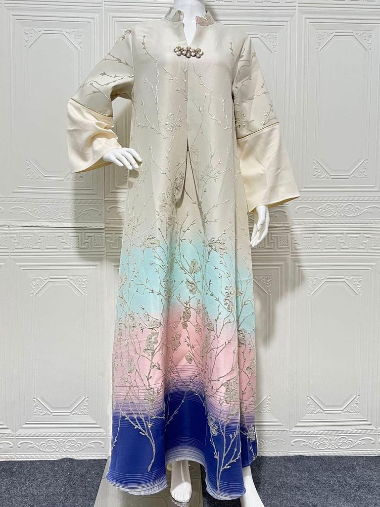 Dubai Arabian Fashion: High-End Embroidered Gradient Jacquard Long Robe