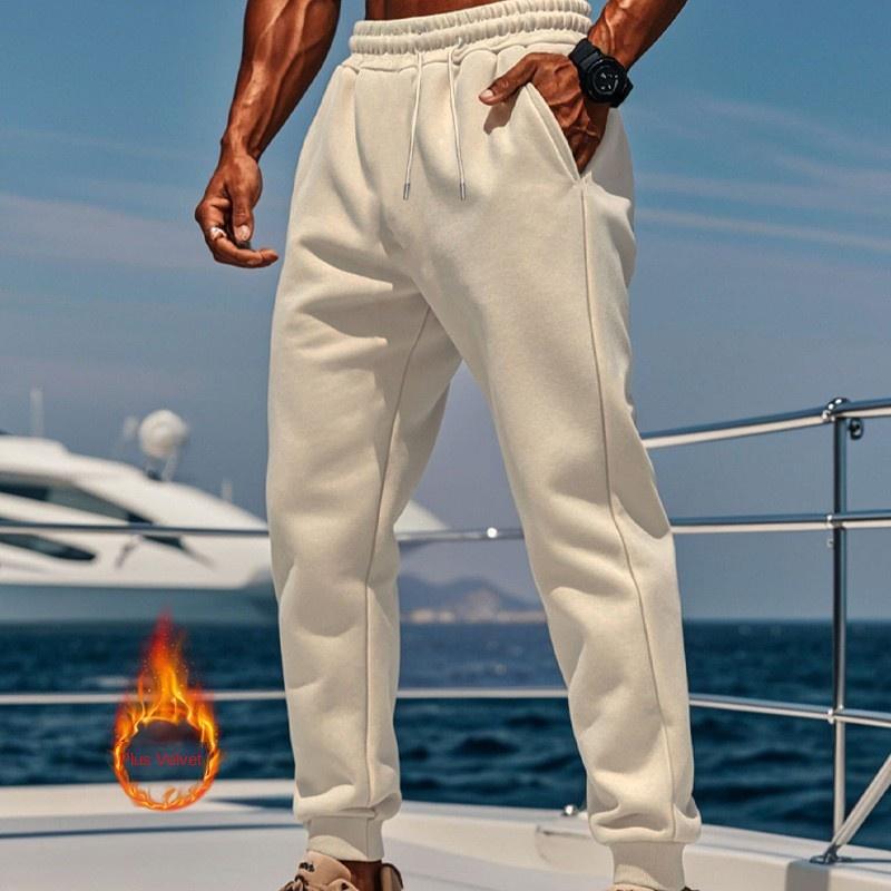

Autumn and Winter Men s Casual Fleece Solid Color Fashion Sweatpants Suitable for Outdoor Sports Trousers S хакі