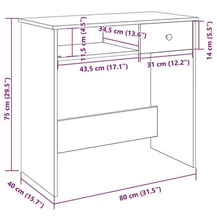 VidaXL Desk Sonoma Oak 80x40x75 Cm Chipboard, Computer Desk, Standing Desk, Desk with Storage, Study Desk 860474