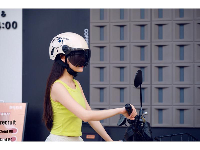 Certified Cute Panda Electric Vehicle Helmet for All Seasons - Unisex Motorcycle & Scooter Half Helmet