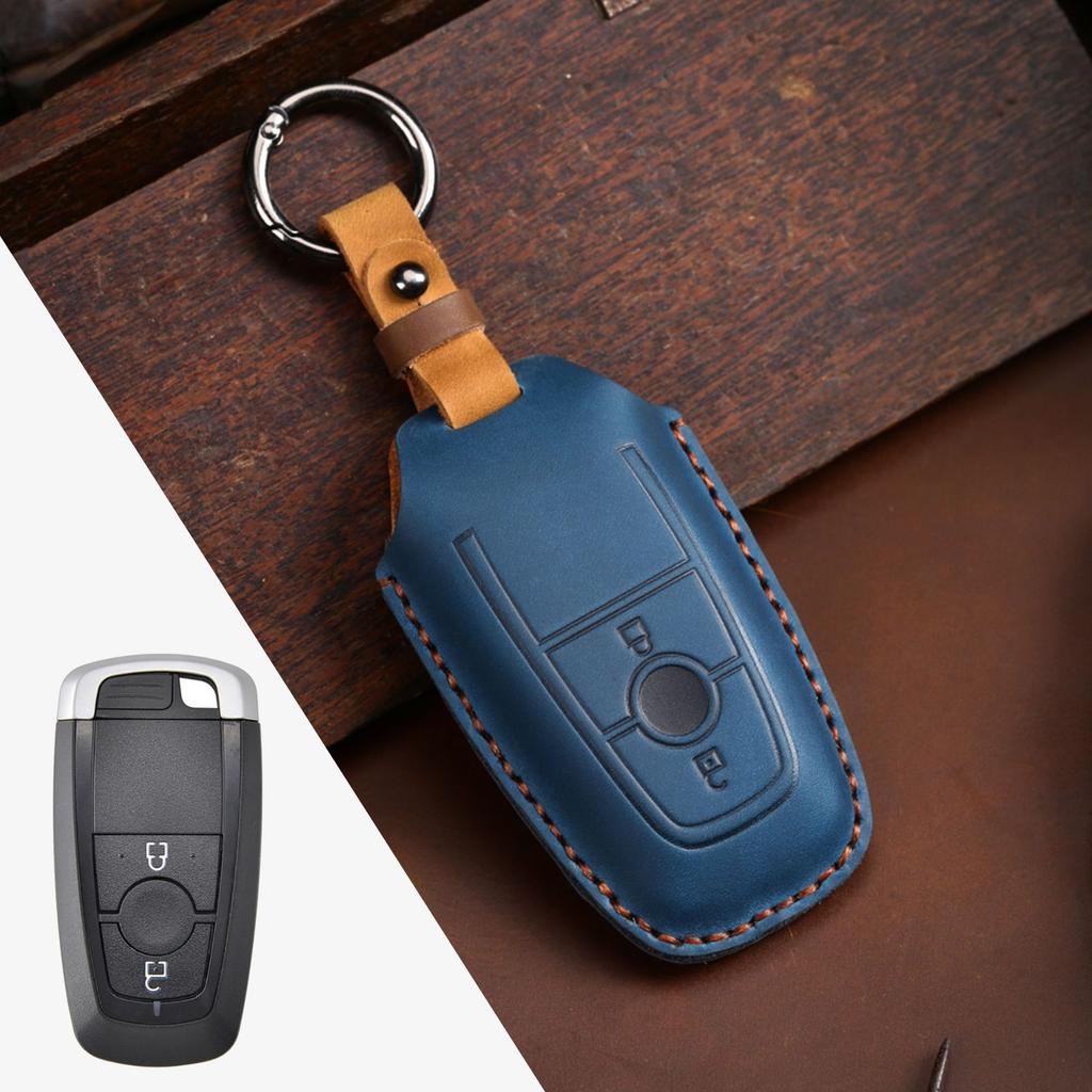 Suitable for Ford Key Bag Fox Mondeo Set Edge Leather Case Crazy Horse Leather Key Bag Set Buckle