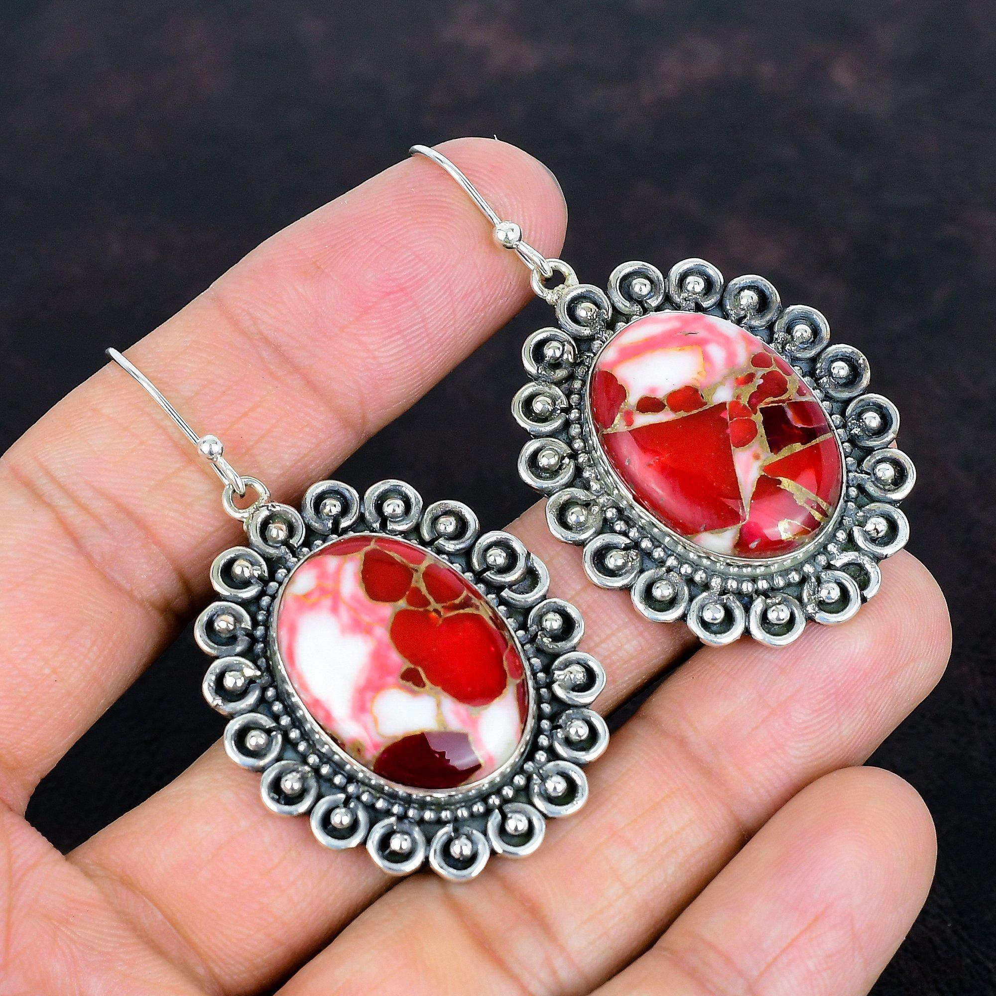 

Kingman red mohave copper turquoise gemstone earrings 925 sterling silver earring beautiful handmade jewelry gifts for women unique earrings