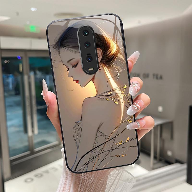 Cute Cartoon Cats Flower Case For Xiaomi Mi 9T Redmi K20 Pro Poco F2 Tempered Glass Phone Case Protective Back Cover Hard Shell