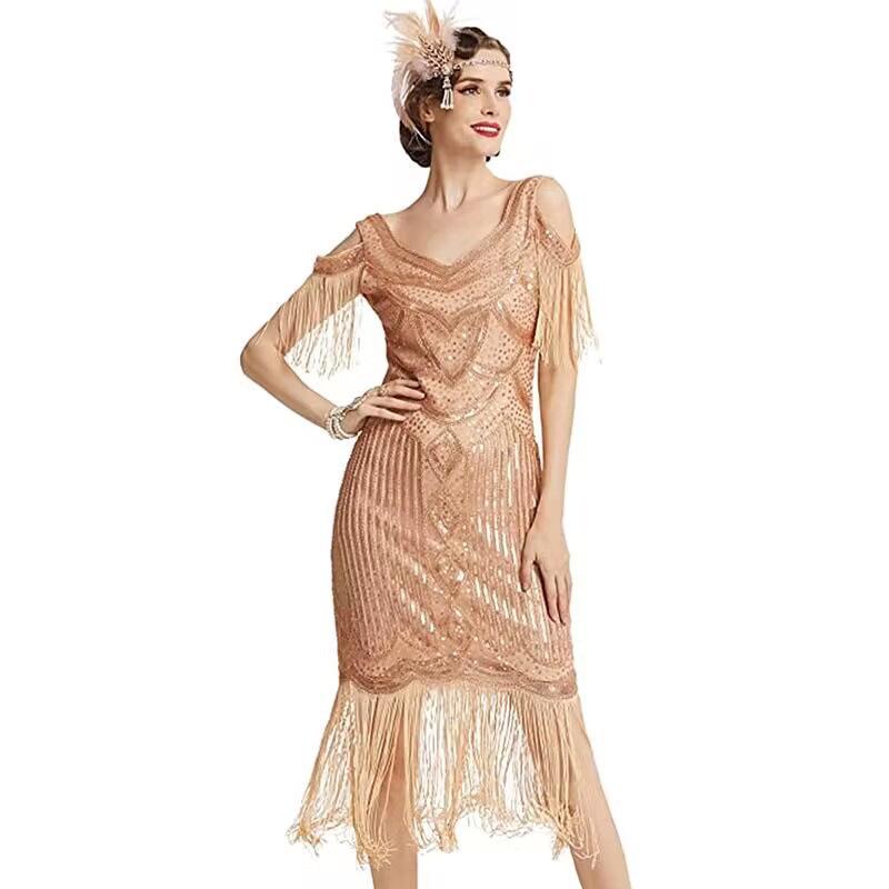 2023 European Retro Gatsby Sequin Tassel Evening Gown - 1920s Theme Party Dress