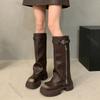 Damen Mode Plateau Stiefel mit dicker Sohle Knielang Elegante Schnalle Overknee Lange Stiefel Lässige Bequeme Damenschuhe
