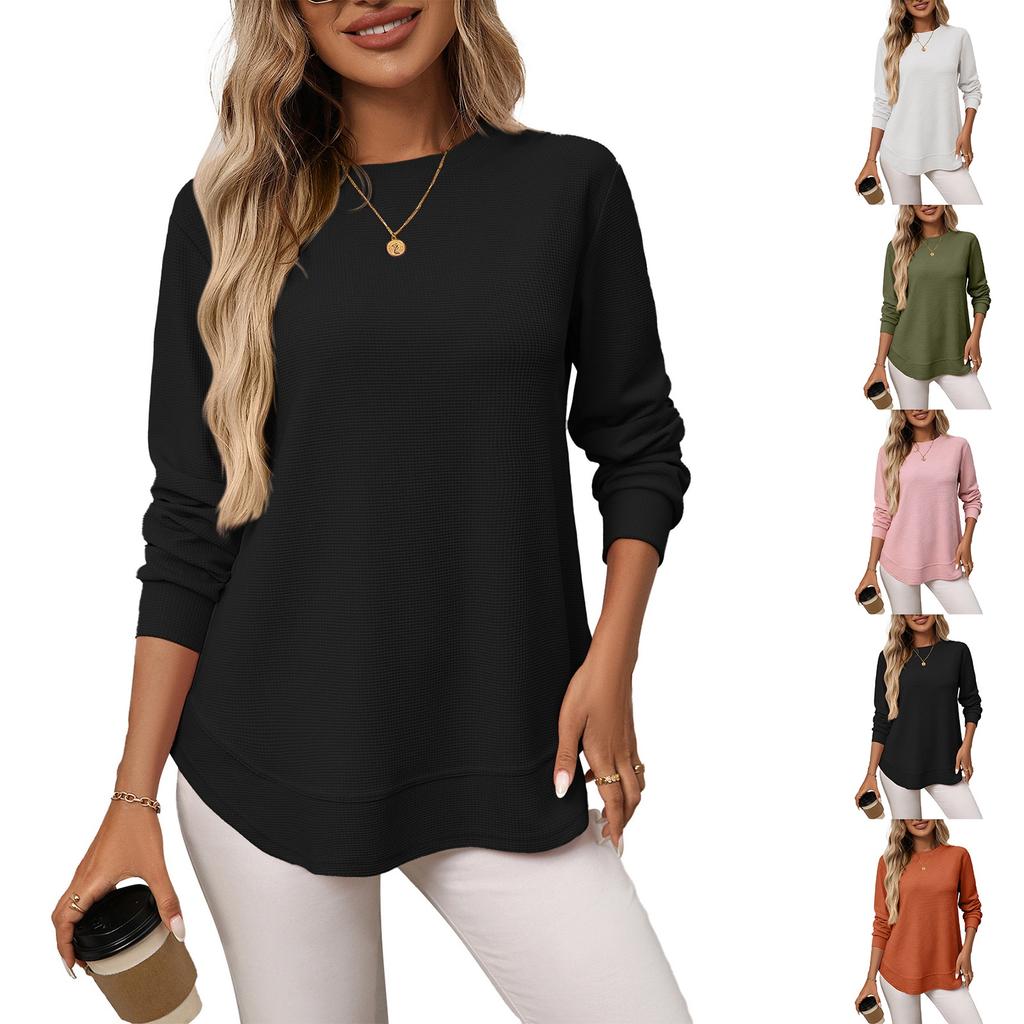 Women's Loose  Casual Versatile T-shirt Knitted Long Sleeves