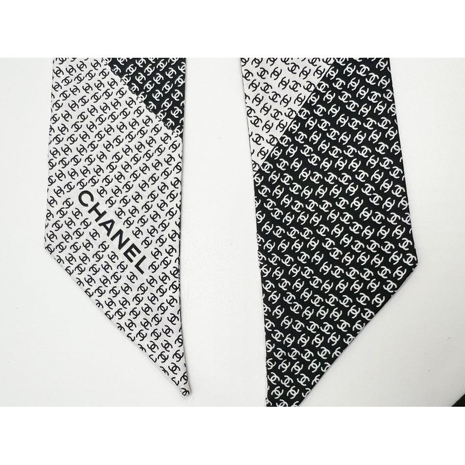 Used CHANEL Hairband Twilly Scarf Ribbon Bandeau Silk Black White 2025AW AAB157 B21067 U1954 Excellent Condition