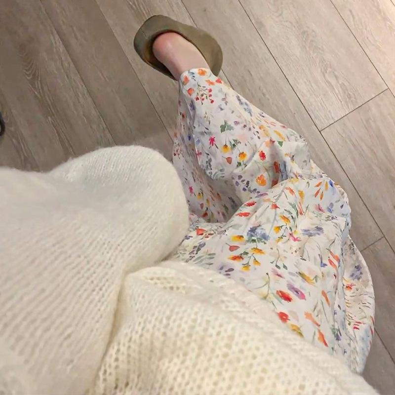 White Floral Skirt for Women's In Summer New Arrival Design with High Waist and Hips Slimming A-line Fluffy Cake Skirt