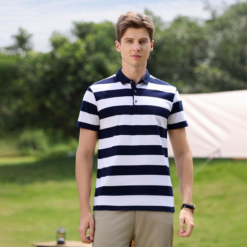 

Летняя мужская футболка с коротким рукавом, полосатая, тонкая, деловой воротник, мужская рубашка поло L белый