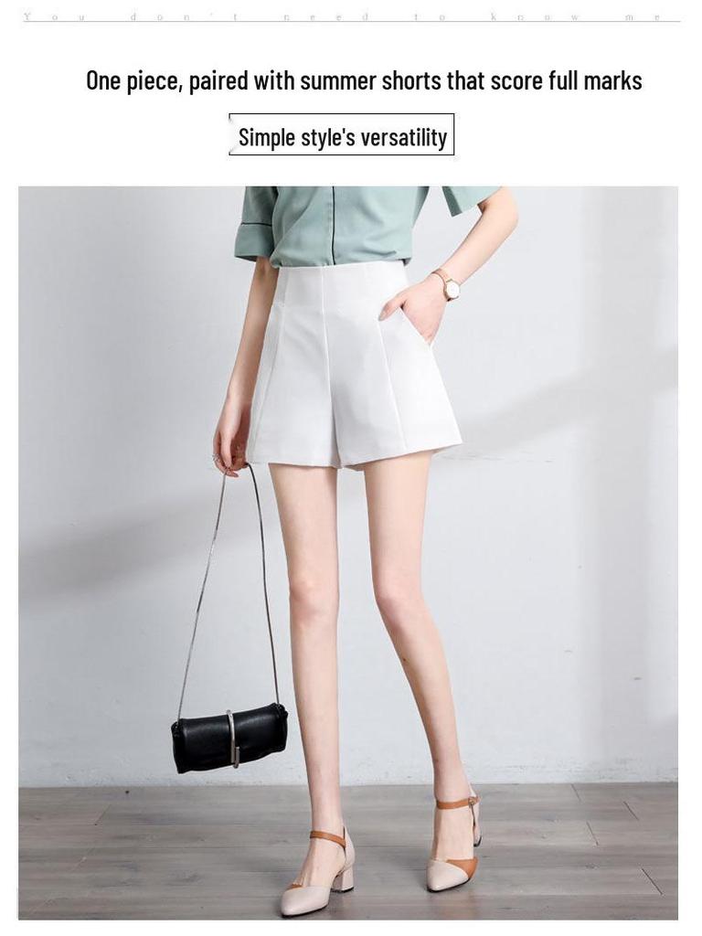 Women's High Waist Wide-Leg Summer Shorts - White A-Line, Black Slim Style, All-Match and Loose Fit