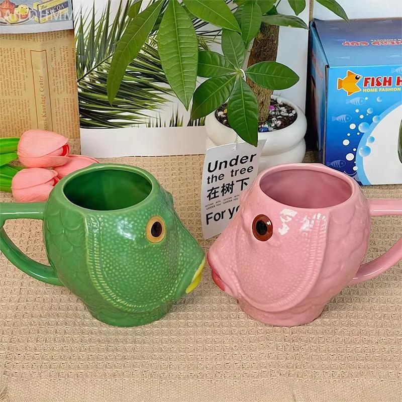 Funny Cup Ugly Greenhead Fish Ceramics Coffee Cup Large Capacity Creative Office Children's Water Cup Mugs