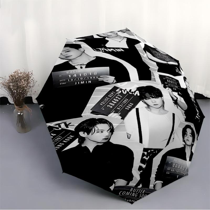 1PC BTS Automatic Open/Close, 8-Rib Durable Frame Compact Travel Umbrella for Men & Women S1222038