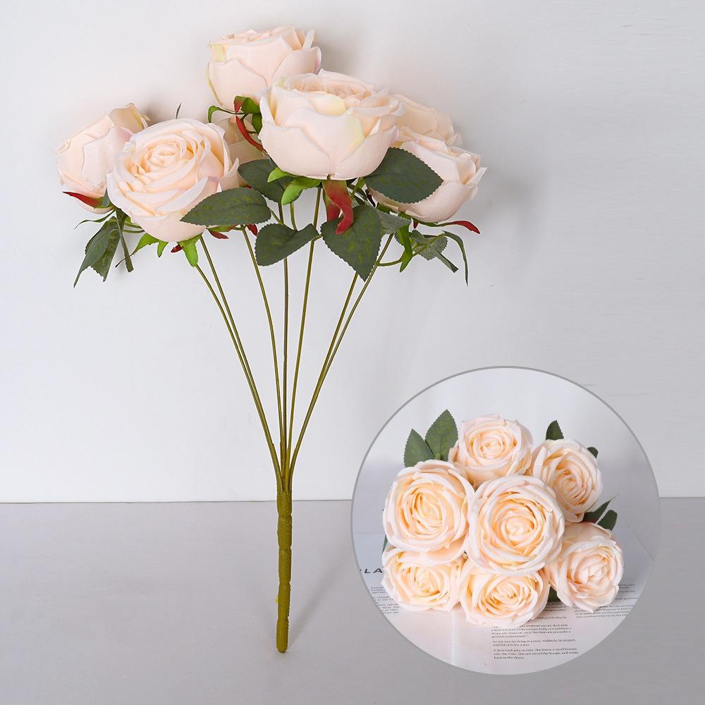 Multicolor Artifcial Rose Flower 7 Heads Photo Props Simulation Rose Flower DIY Green Leaves Faux Flower Rose Party Supplies