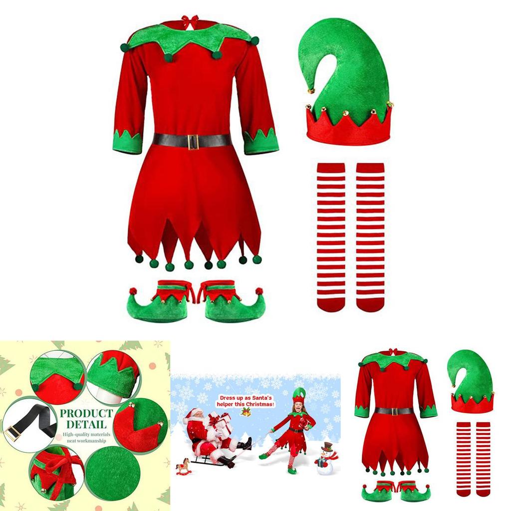 Christmas Costume For Kids Long Sleeve Red Spandex 7-piece Set