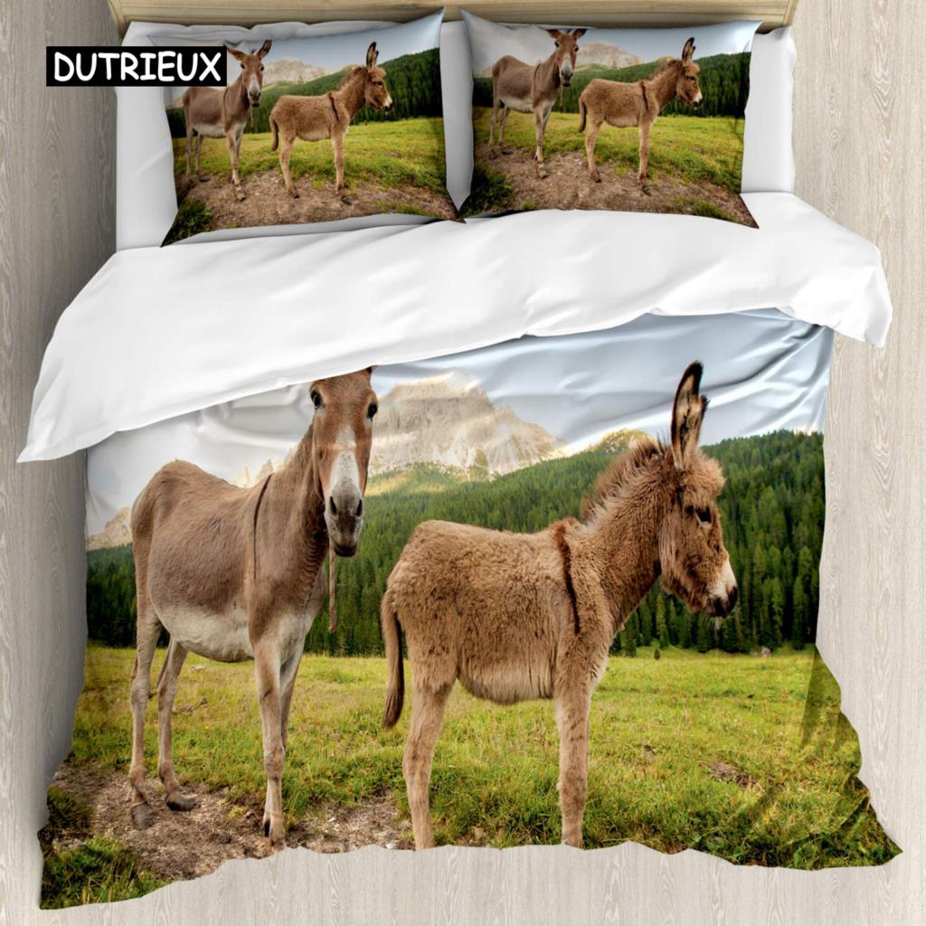 

Комплект постельного белья с изображением осла, мультяшный осел с надписью HEE Haw, забавный портрет домашнего животного, комплект постельного белья размера «king size» для детей и подростков EU single(135x200cm)