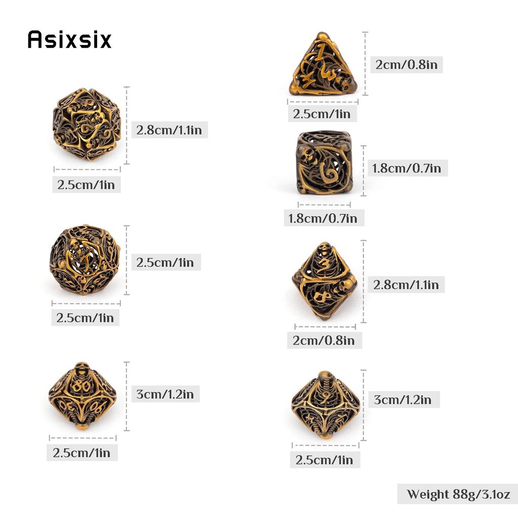 7 Pcs Orange Skull Metal Dice Hollow Metal Polyhedral Dice Set Suitable for Role-Playing RPG  Board Game Card Game