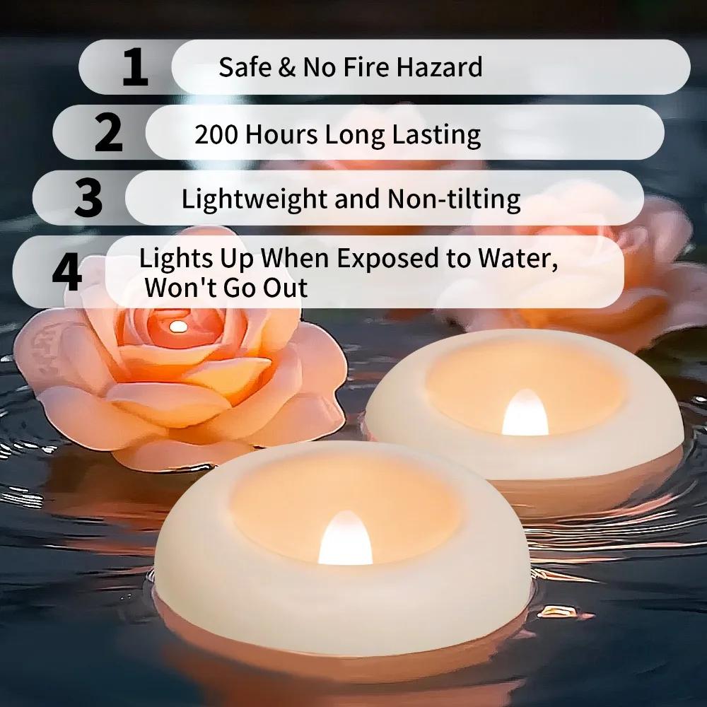6-24 Pack Flameless LED Floating Candles Battery Operate Waterproof Tealights for Vases Wedding Party Pool Bathtub Decor
