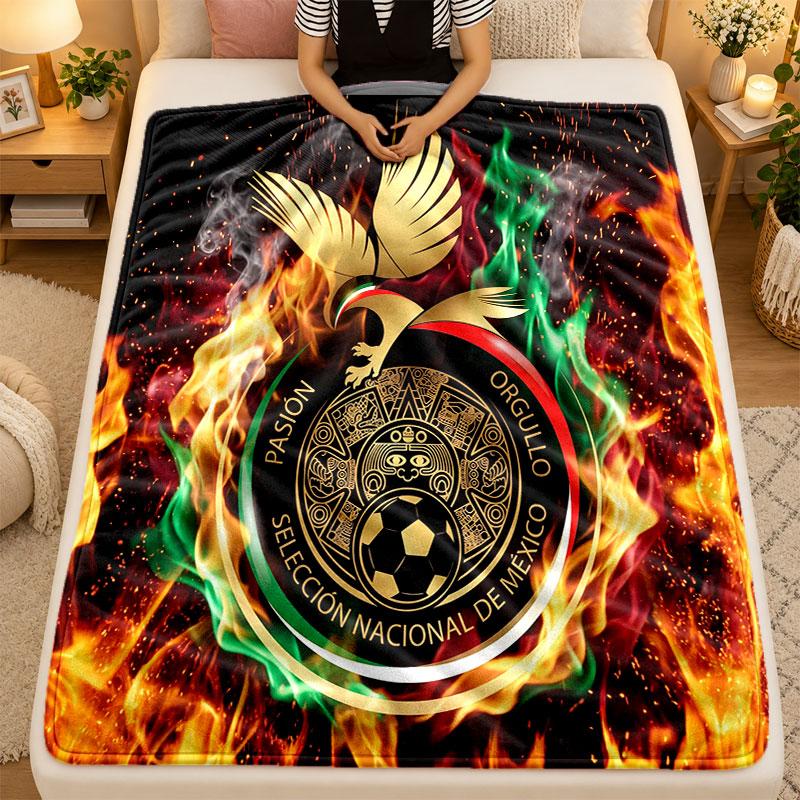 Flannel BlanketMexico Football Warm Soft Throw Blanket for Indoor Sofa Bed Living Room Use