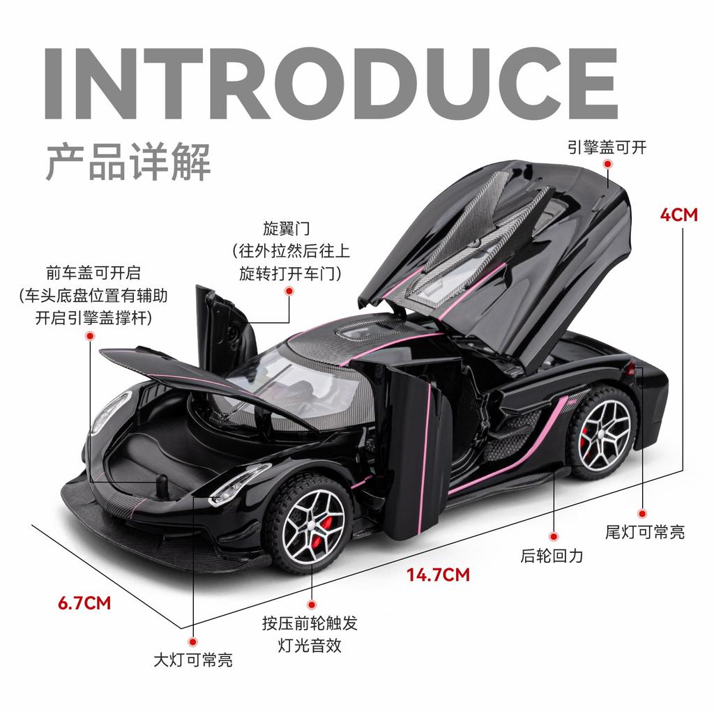 1:32 Alloy Senna sports car model pull back, toy with sound and light can open the door Simulation model Tabletop ornament
