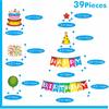 39 PCS Happy Birthday Bulletin Board Set, Colorful Birthday Decoration Cakes, Stars, Firework, Balloon, Party Hats Cut-Outs Classroom Decorations