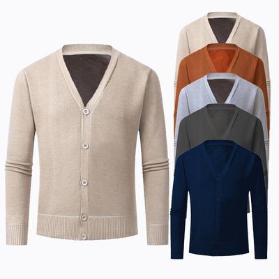 Winter Men'S Solid Color V-Neck Knitted Cardigan Men'S Casual Slim-Fit Bottom Sweater