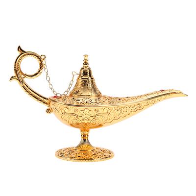 Złota metalowa rzeźbiona pusta legenda lampa Hollow Aladdin Magic Genie Lighting Pot Decor