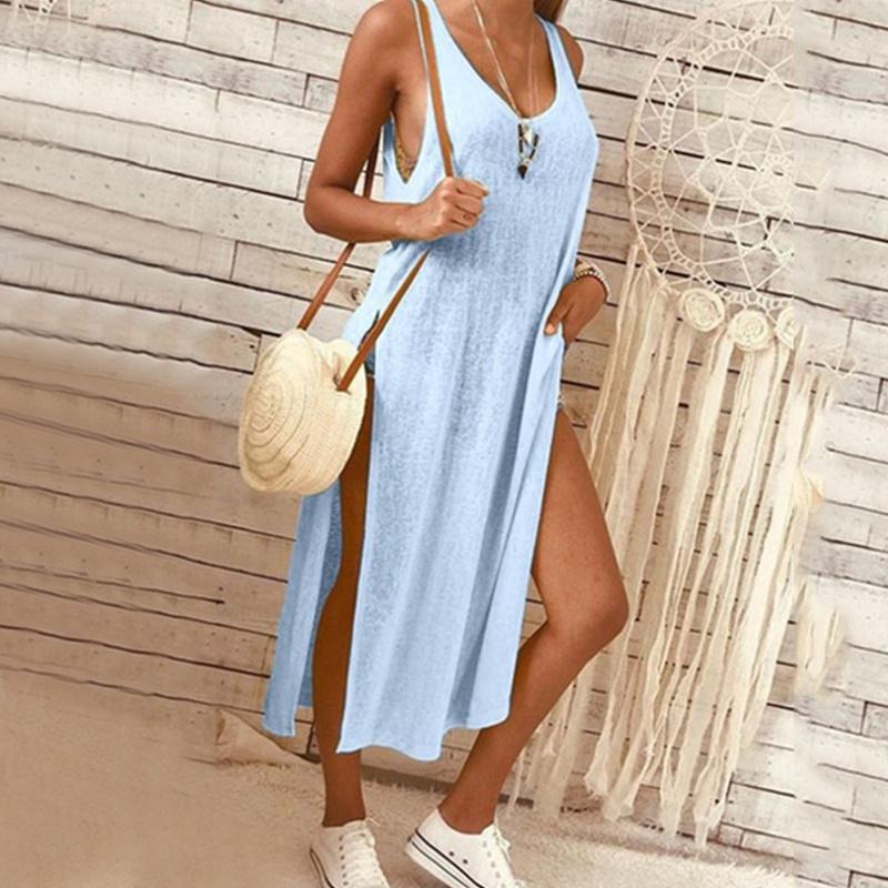 Buy Summer Women Fashion Pure Color Sleeveless Loose Casual Splits Long  Maxi Linen Dress at affordable prices  free shipping, real reviews with  photos  Joom