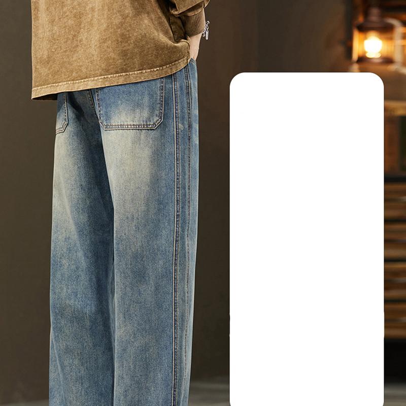 Winter Fleece Warm Jeans Men Loose Wide Leg Pants Elastic Waist Velvet Flocking Outdoors Trousers