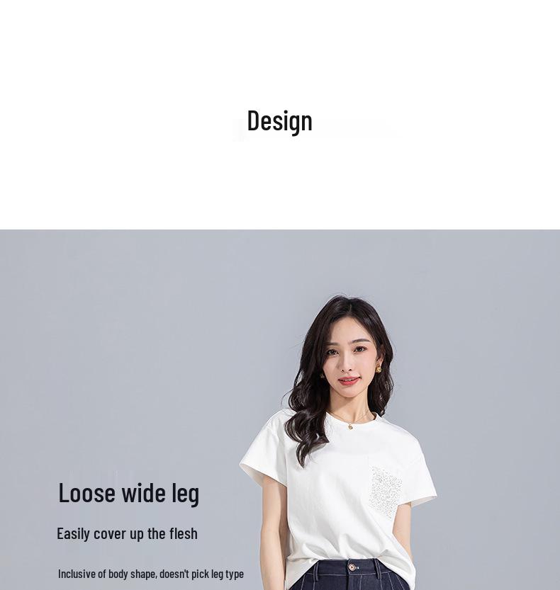 Guangmei Summer Faux Denim Women's Wide-Leg Cropped Pants - Lazy Style in Denim Blue