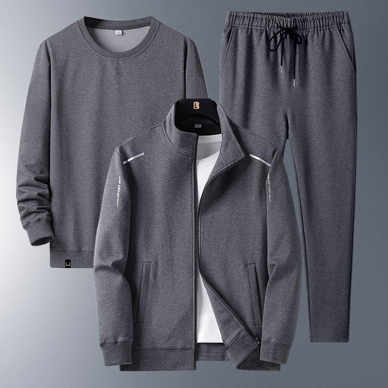 Men's Loose Fit Fleece-Lined Sports Suit - Spring/Autumn Dad's Casual Jacket & Three-Piece Set for Middle-aged & Elderly