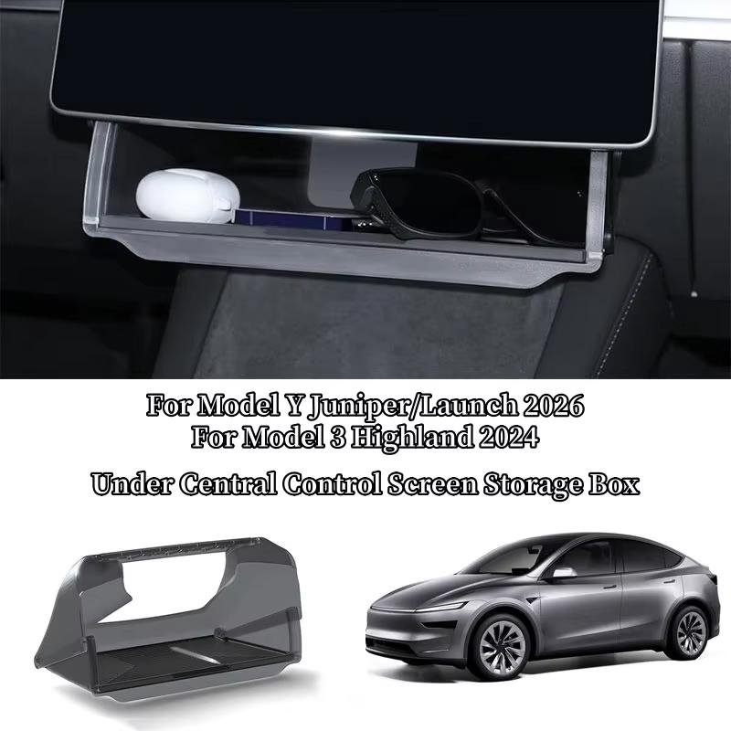 Vano Portaoggetti Sotto lo Schermo della Console Centrale Per Tesla Model 3/Y Juniper/Launch 2026, Vasso Organizer Nascosto per la Console Centrale