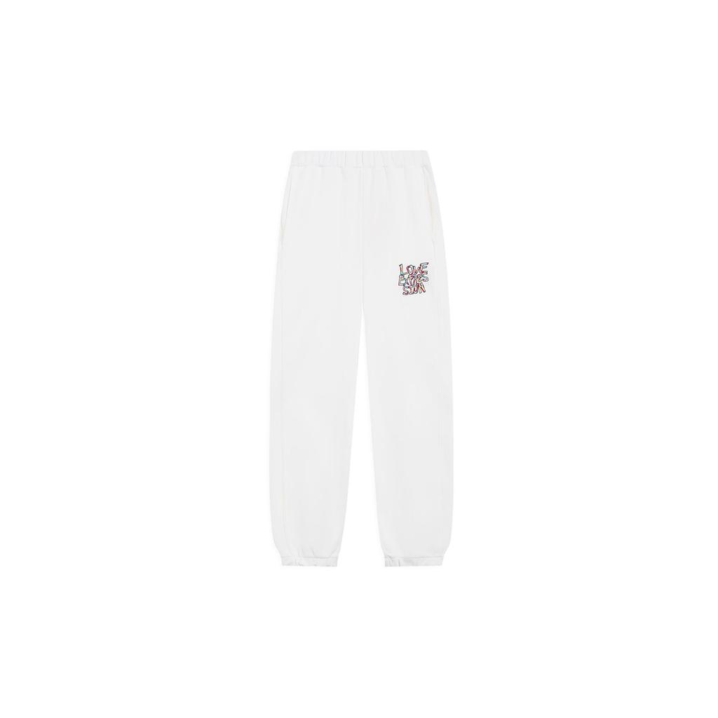 Li Ning Sports Lifestyle Series Loose Letter Print Sweatpants Women bottoms Off-White AKLSA40-2