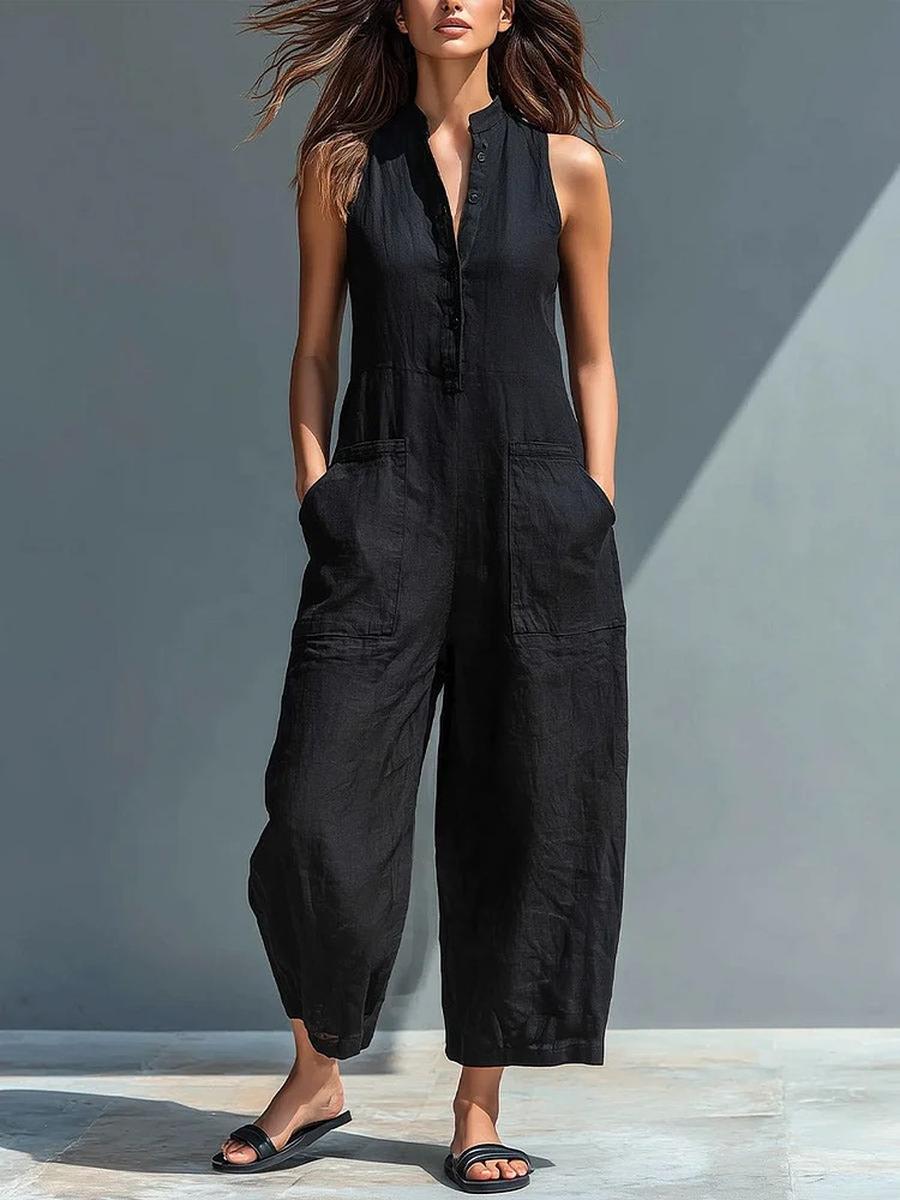 Casual Women s Sleeveless Stand-Collar Pocket Jumpsuit S