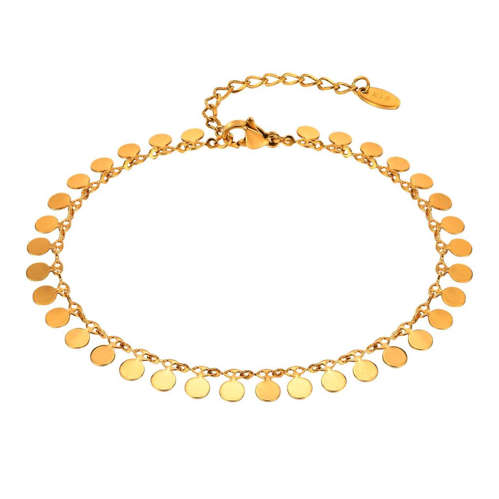 Gold Stainless Steel Tassel Disc Anklet for Women