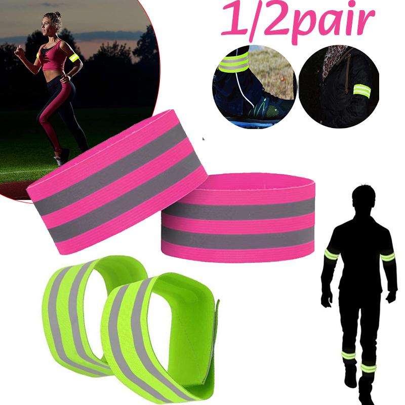 1/2pair Reflective Bands Outdoor Sport Wrist Ankle Arm Leg Visibility Reflective Strap Night Walk Cycling Run Safety Light Tape