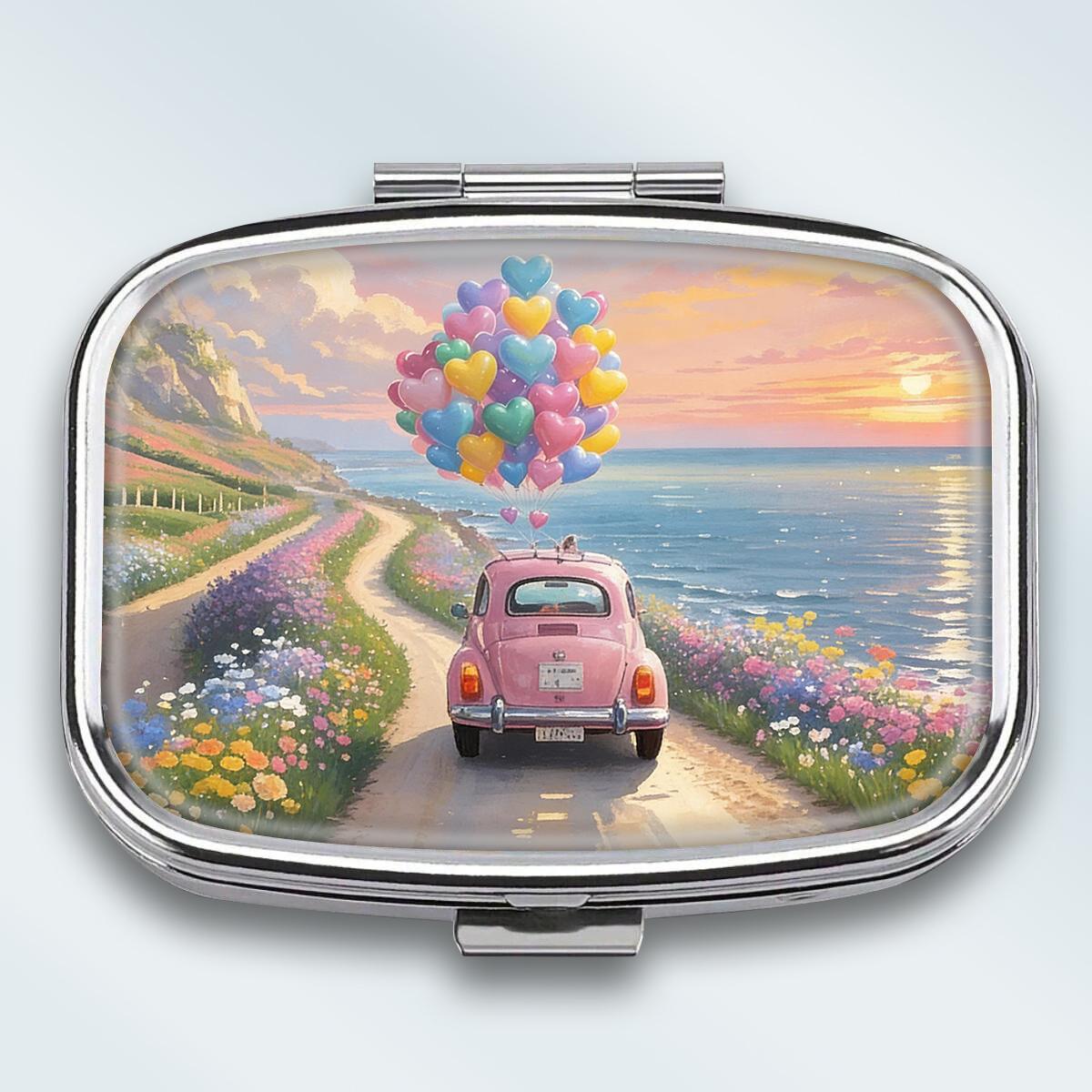 

Portable Pill Box with 2 Compartments, Mini Metal Medicine Organizer Case, Cute Printed Pill Container for Vitamins, Pills, Jewelry, Travel, Daily Use різнокольоровий