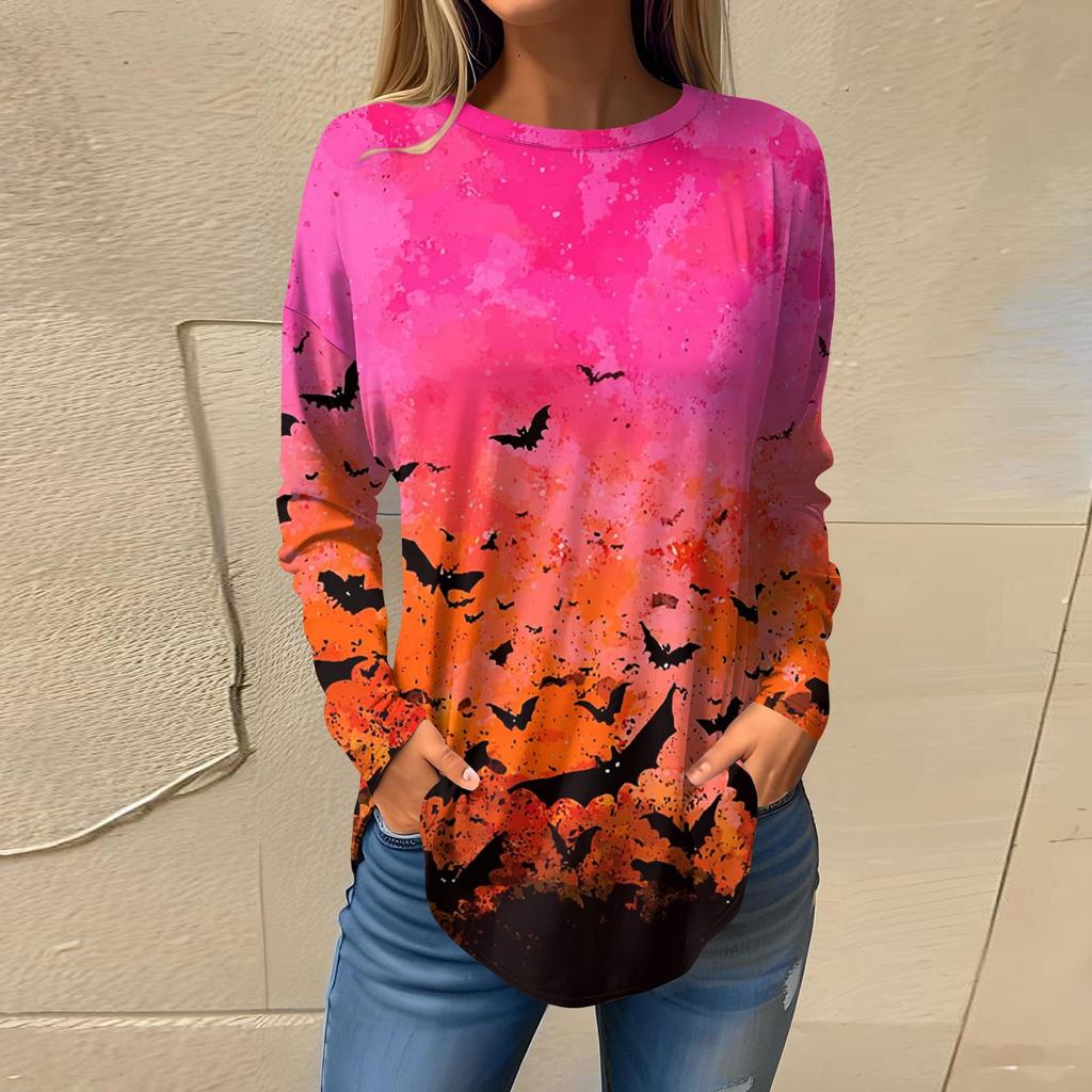 Damesmode Losse Ronde Hals Halloween Print Lange Mouwen T-shirt Top Pullover
