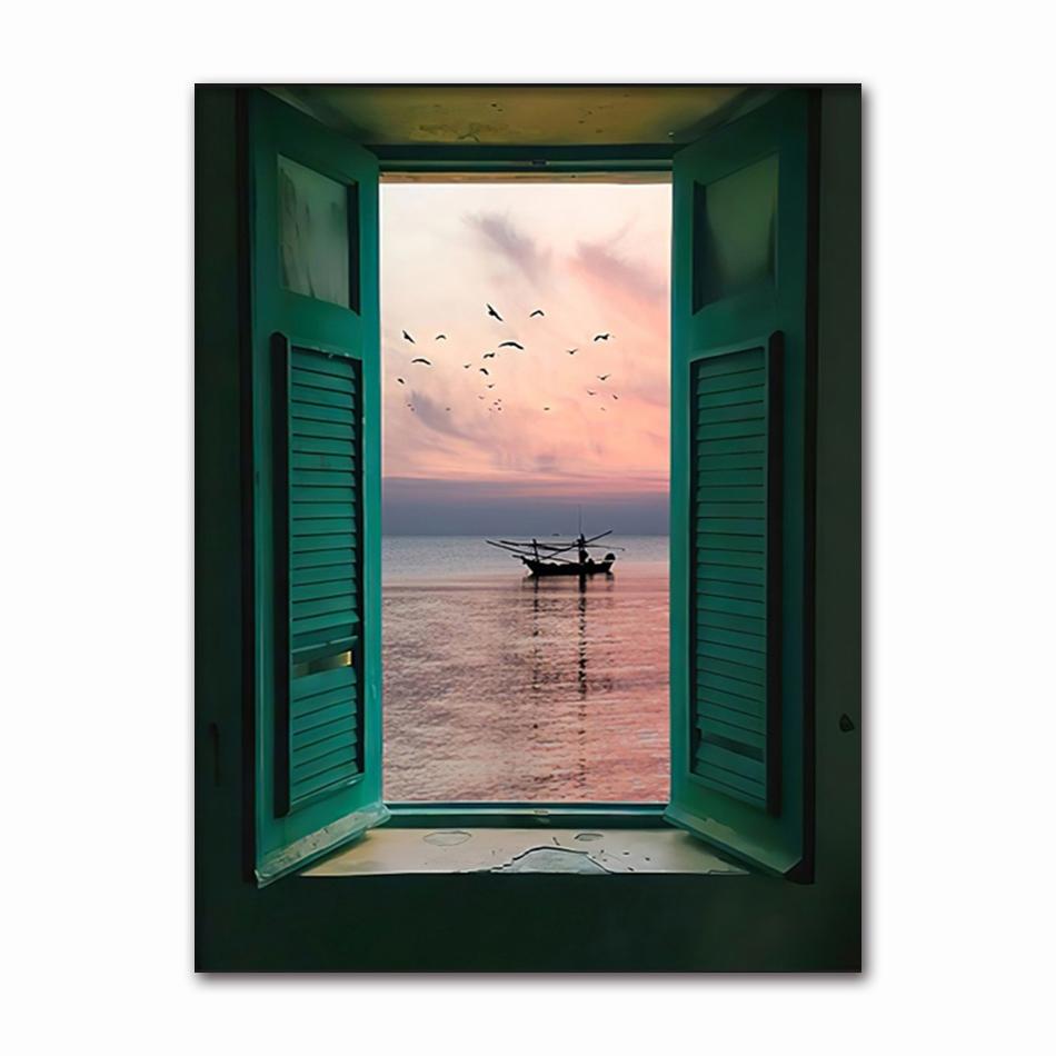 Nordic Window Outside Landscape Poster Interior Scenery Canvas Painting Abstract Wall Art for Room Home Decoration Print Picture