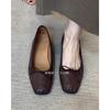 Cowhide~ Genuine leather handmade shoes retro style shallow mouth flat sole shoes women's versatile commuter bow ballet shoes