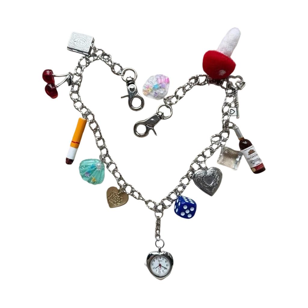 Vintage Steampunk Waist Chain Strap with Adjustable Mixed Charm Retro Pocket Watch Design for Women Gift Idea