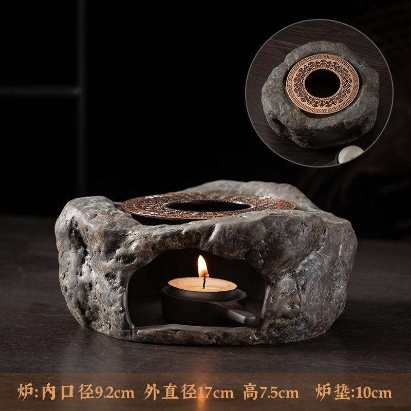 

Candle warm tea base coarse pottery Kung Fu tea set retro style stone warm tea set household heating copper pad
