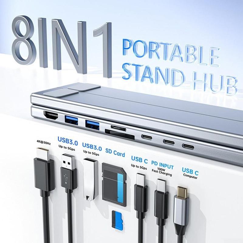 8-в-1 USB-C док-станция-подставка для ноутбука, регулируемая высота, держатель для планшета и ноутбука, док-станция с быстрым охлаждением для MacBook