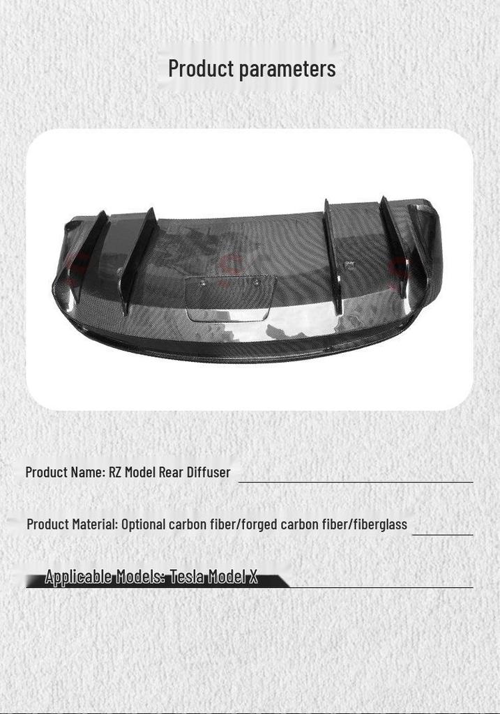 Tesla Model X RZ Carbon Fiber Rear Bumper Diffuser Spoiler Kit
