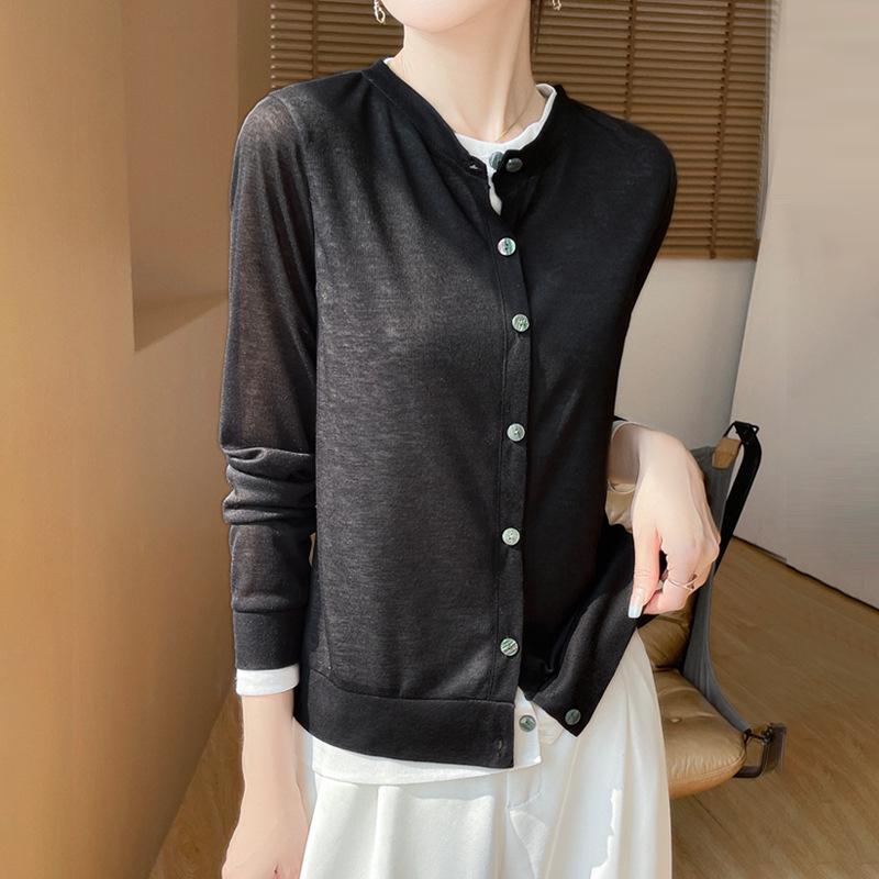 

2025 Summer Women s Color Block Round Neck Long Sleeve Two-Piece Shirt Top L
